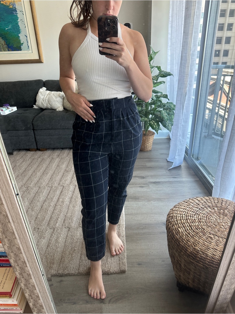 ASOS Black Windowpane Cropped Paperbag Waist Pants